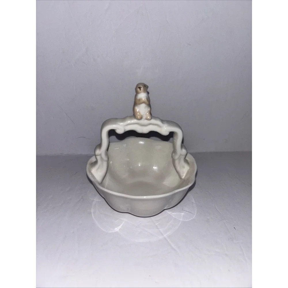 Vtg Gracie China Bunny Rabbit Ceramic Handled Ceramic Basket Candy Dish 5